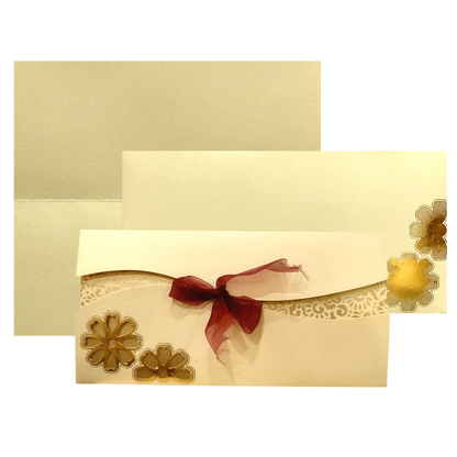 Cream Floral Ribbon Invitation Card-KNK30381