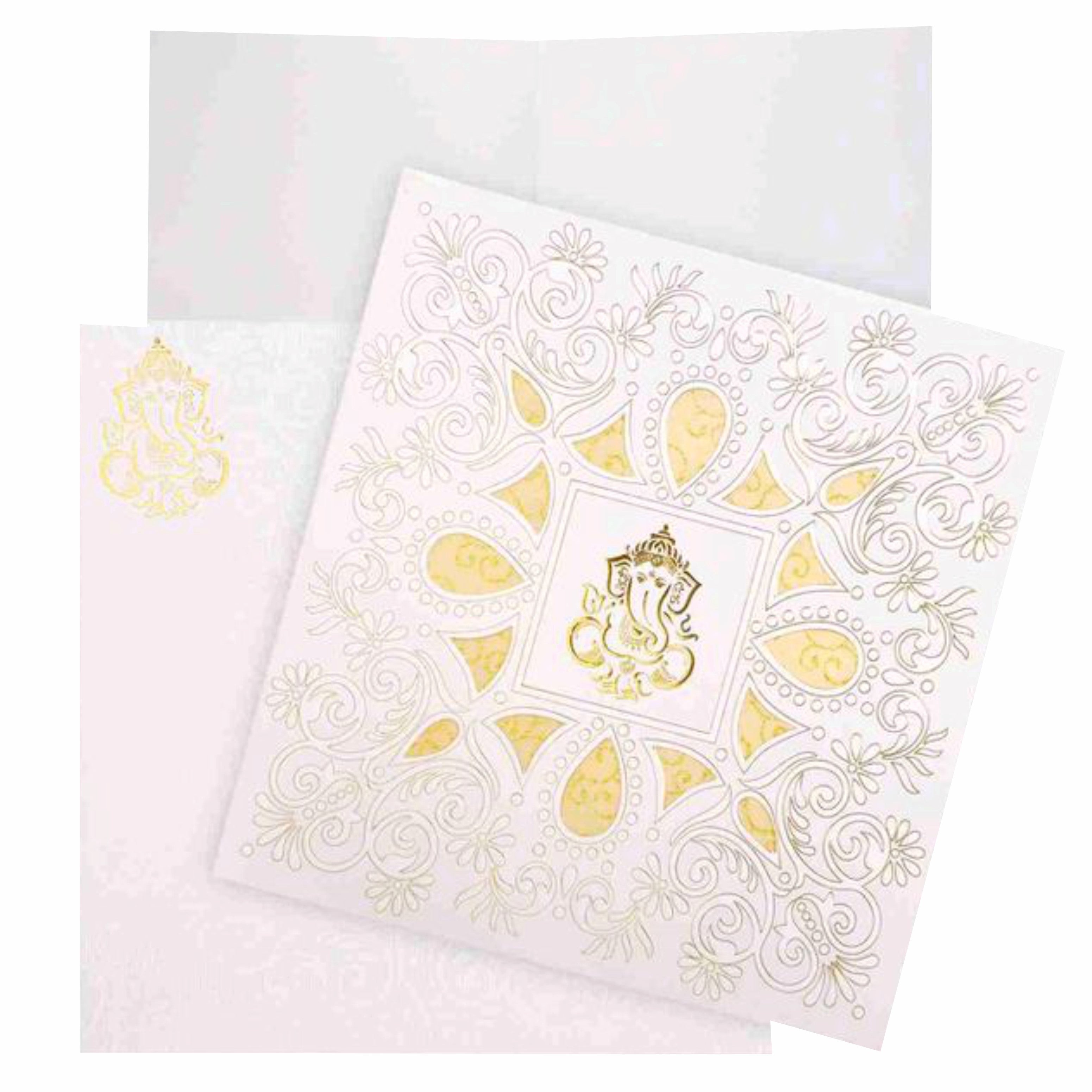 Enchanting White Colour With Ganesha Wedding Card - KNK30581