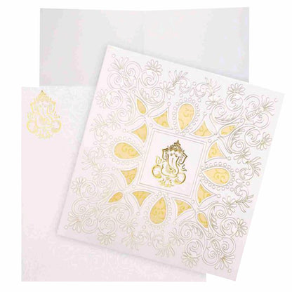 Enchanting White Colour With Ganesha Wedding Card - KNK30581