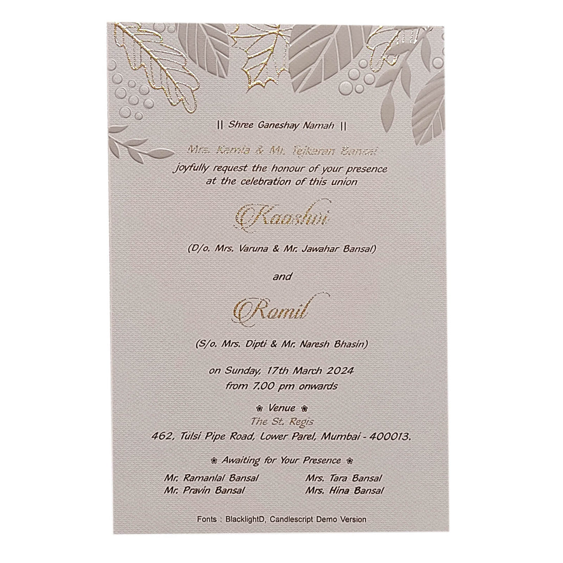 Grey Embossed Single Sheet Invitation Card-KRCS6131