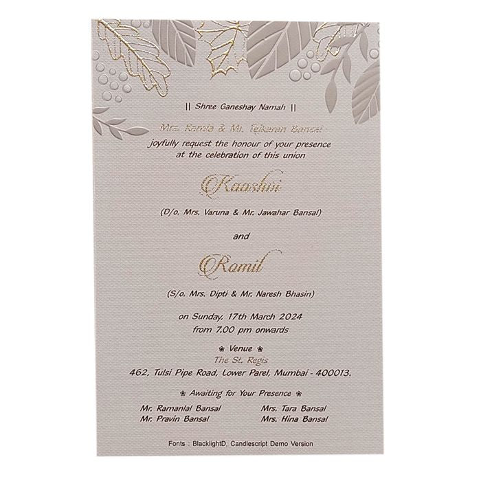 Grey Embossed Single Sheet Invitation Card-King of Cards