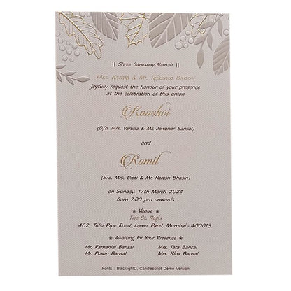 Grey Embossed Single Sheet Invitation Card-King of Cards