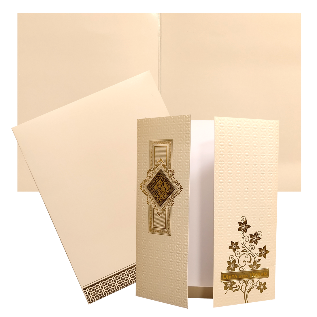 Cream Embossed Nameplate Marriage Card-KNK4205C