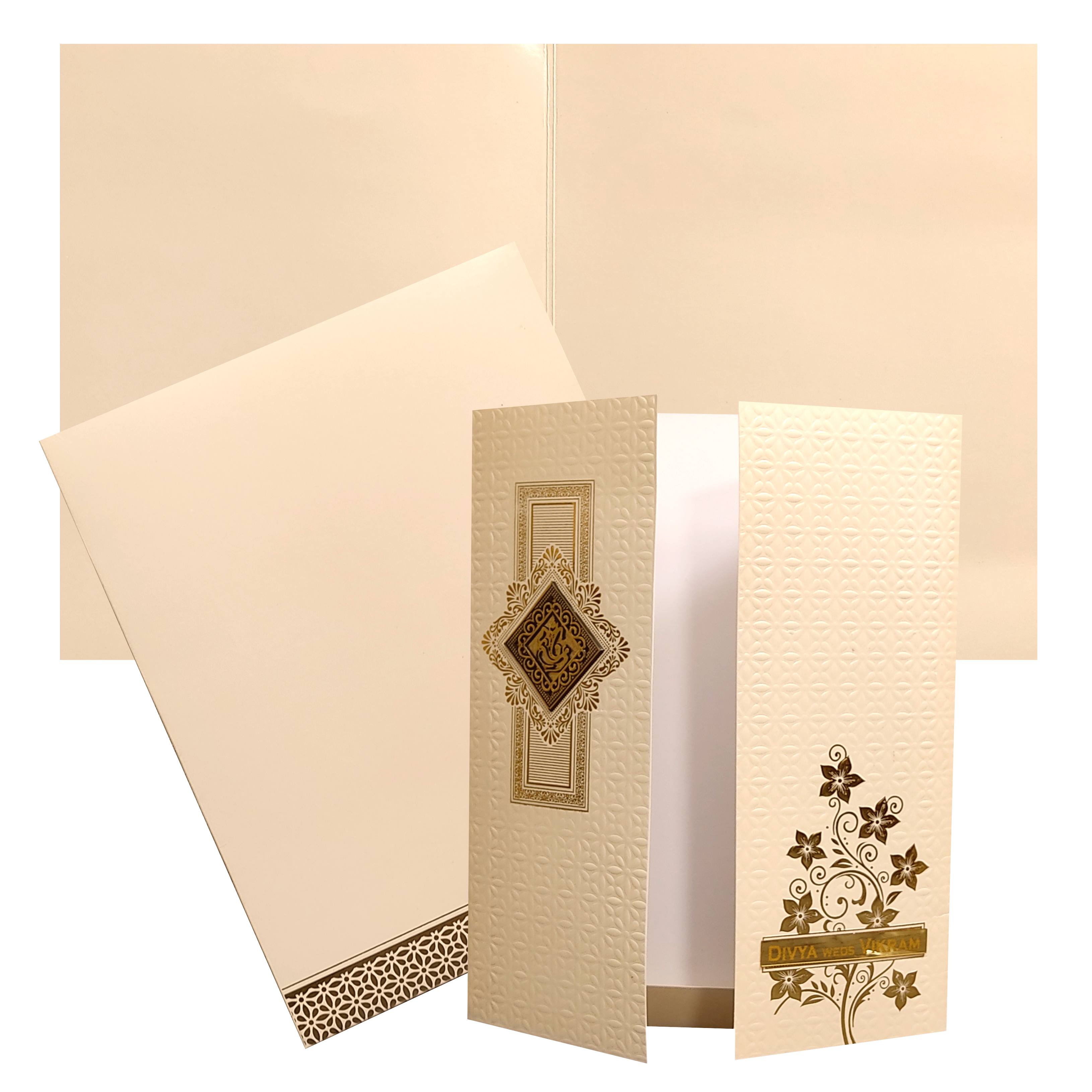 Cream Embossed Nameplate Marriage Card-KNK4205C