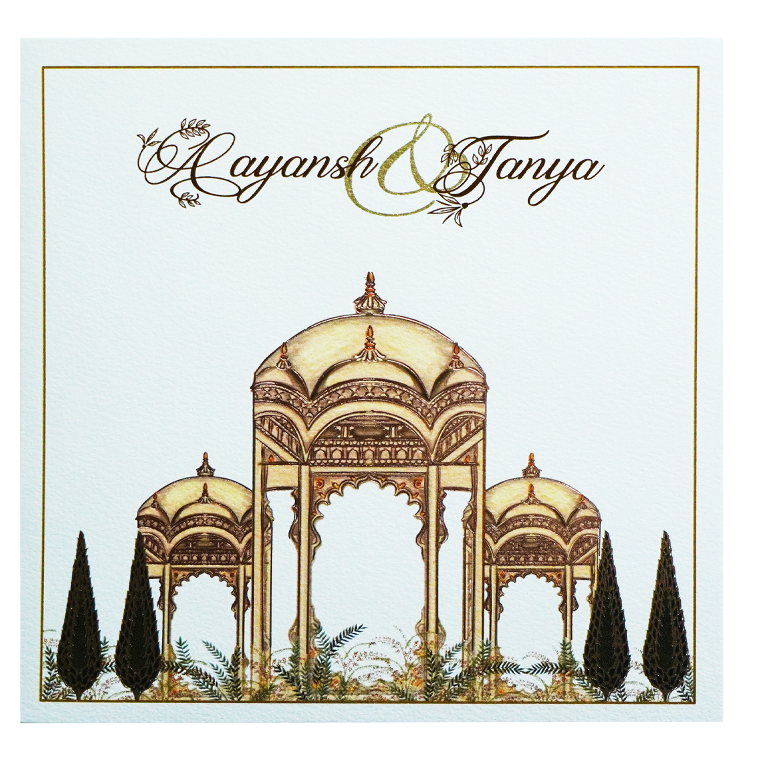 White Mughali Mahal Invitation Card-KRC30590