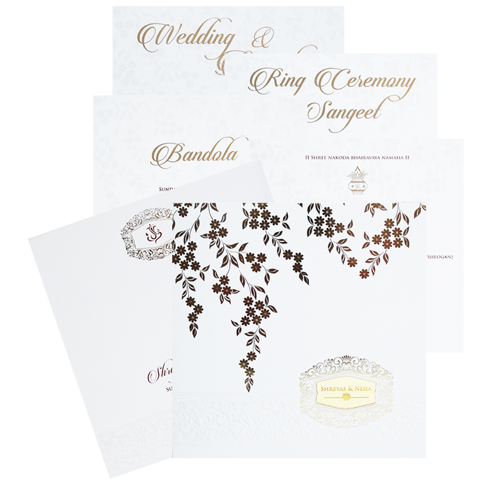 White Embossed Design Wedding Invitation Card-King of Cards