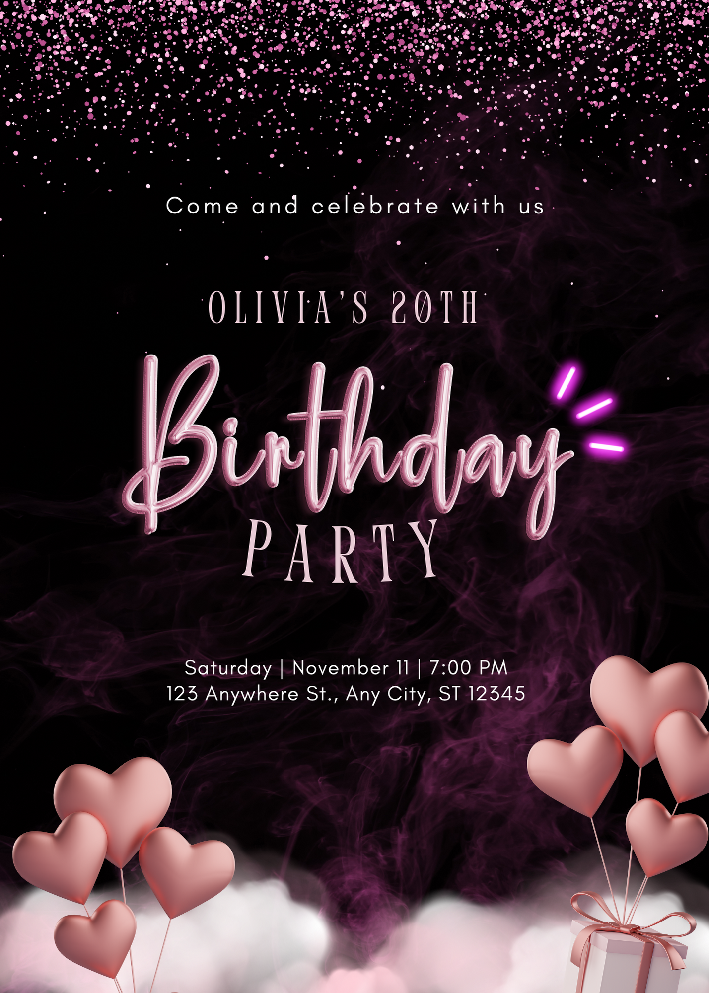 Black Hearts Kids Birthday Invitation-AAKBI011