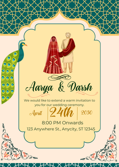 Pink Peacock Punjabi Wedding Invitation-AAPUN001