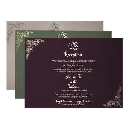 Green Gold Floral Padded Wedding Card-KSI64300