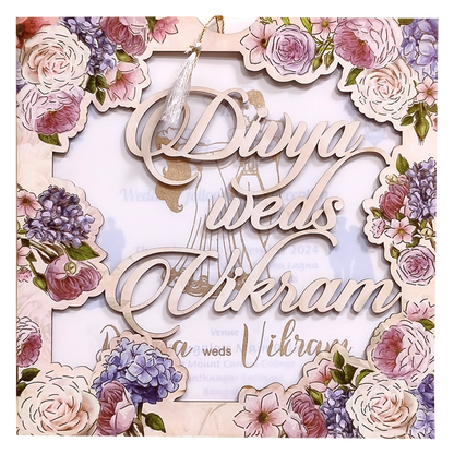 Peach Floral MDF Laser Cut Wedding Card-King of Cards