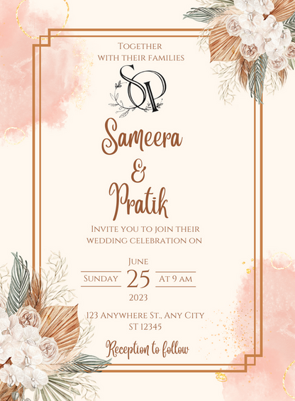 Pink Elegance Muslim Wedding Invitation-AAMWI010