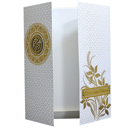 White Floral Embossed Nameplate Invitation Card