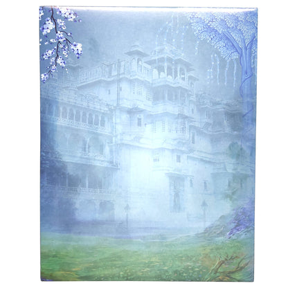 Blue Raja Rani Jumbo Size Wedding Card With Palace And Name Plate-KNKJ1088