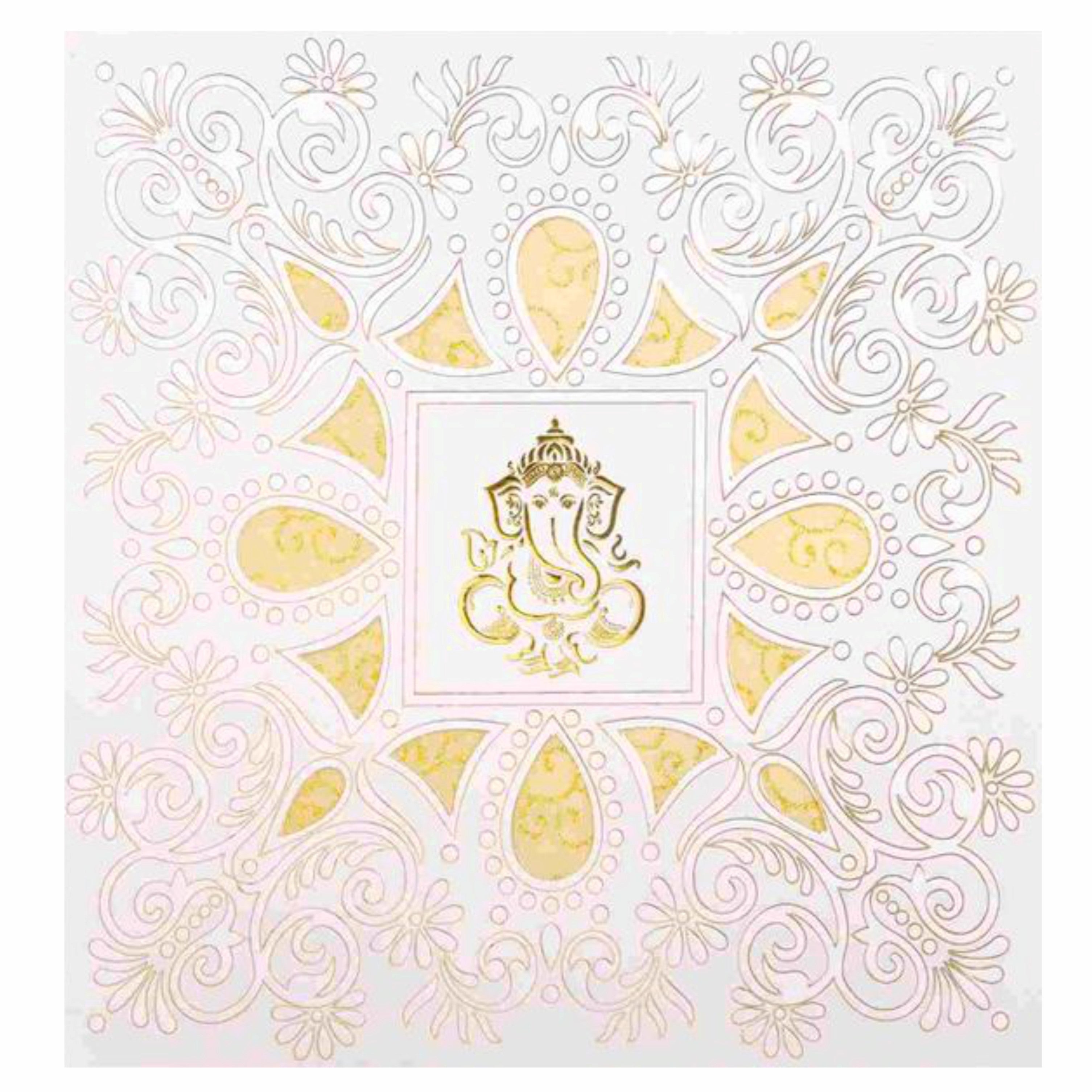 Enchanting White Colour With Ganesha Wedding Card - KNK30581