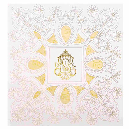 Enchanting White Colour With Ganesha Wedding Card - KNK30581