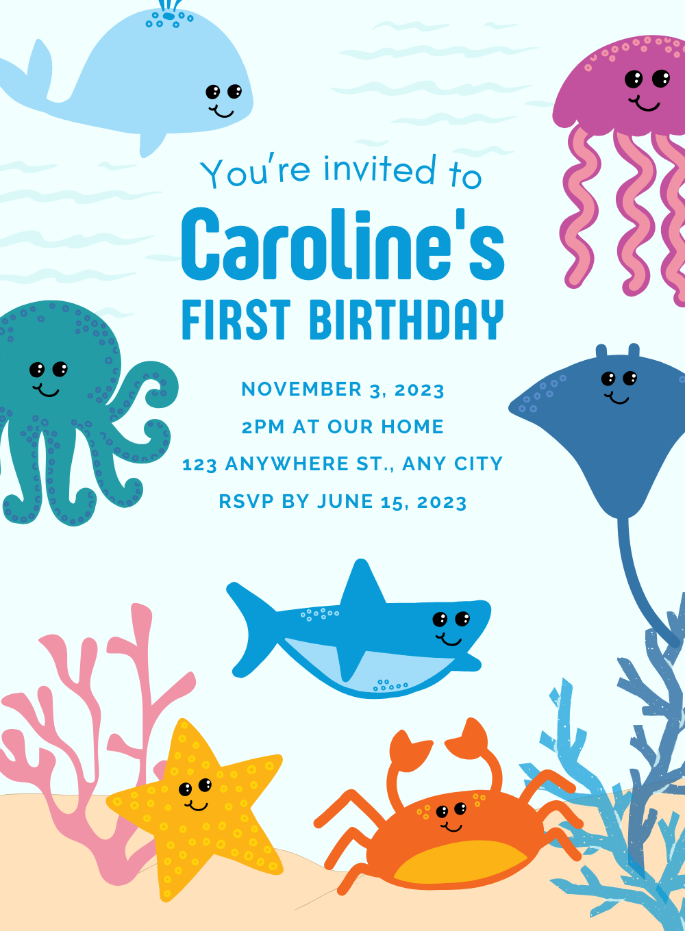 Blue Octopus Mermaid Invitation-AAMER005