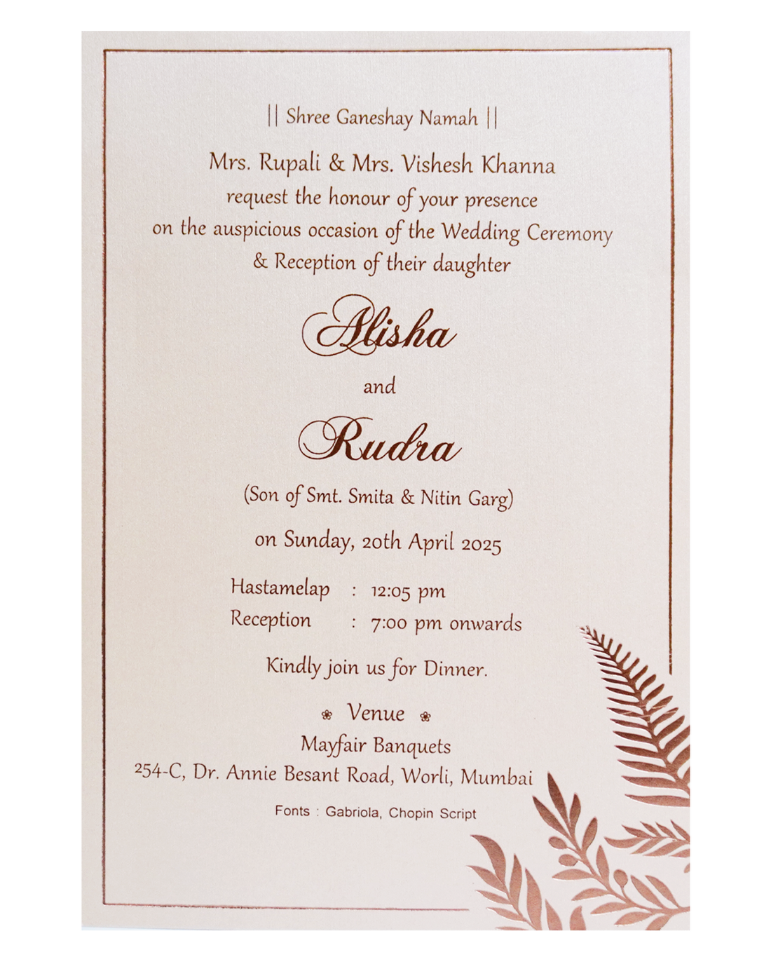 Peach Single Invitation Card-KRCS7322