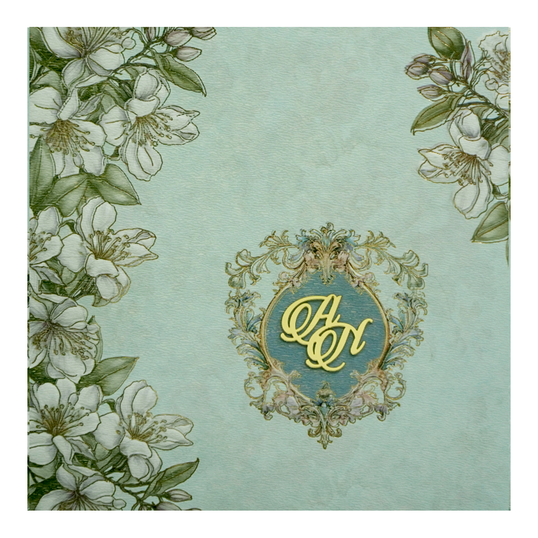 Very Light Green Floral Wedding Card-KPR09870