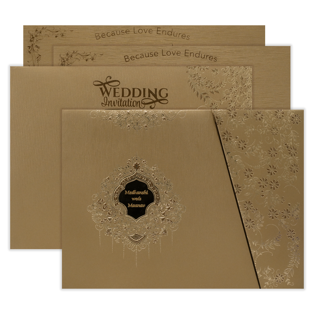 Gold Floral Diagonal Padded Wedding Card-KSSC2120