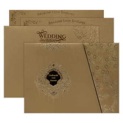 Gold Floral Diagonal Padded Wedding Card-KSSC2120