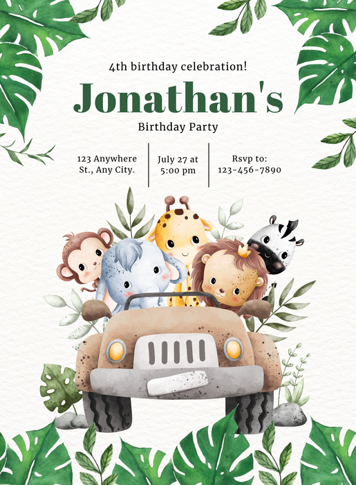 Green Jungle Animals Invitation-King of Cards