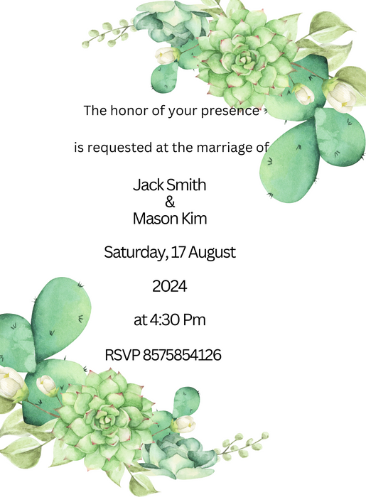 Green Succulent Christian Wedding Invitation-AACWI012