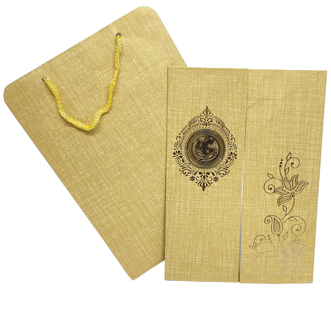 Brown Gold Metallic Door Type Pattern With Floral Design-KNCA214N