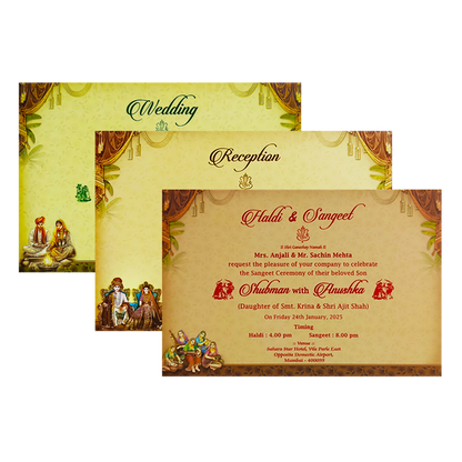 Antique Gold Bride Groom Padded Wedding Card Design-King of Cards