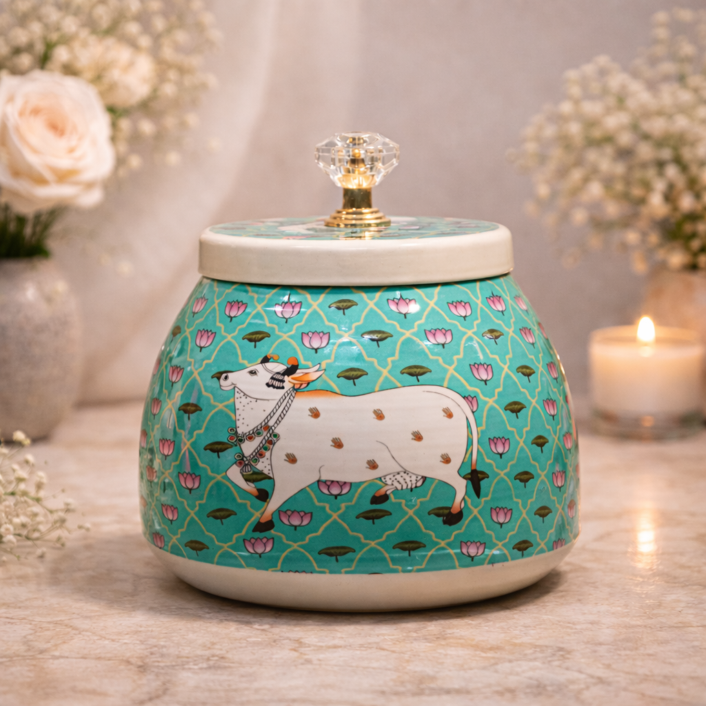 Light Green Cow Decorative Small Jar-GDS0130
