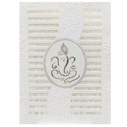 Dazzling White Colour With Ganesha Wedding Card- KNK30730