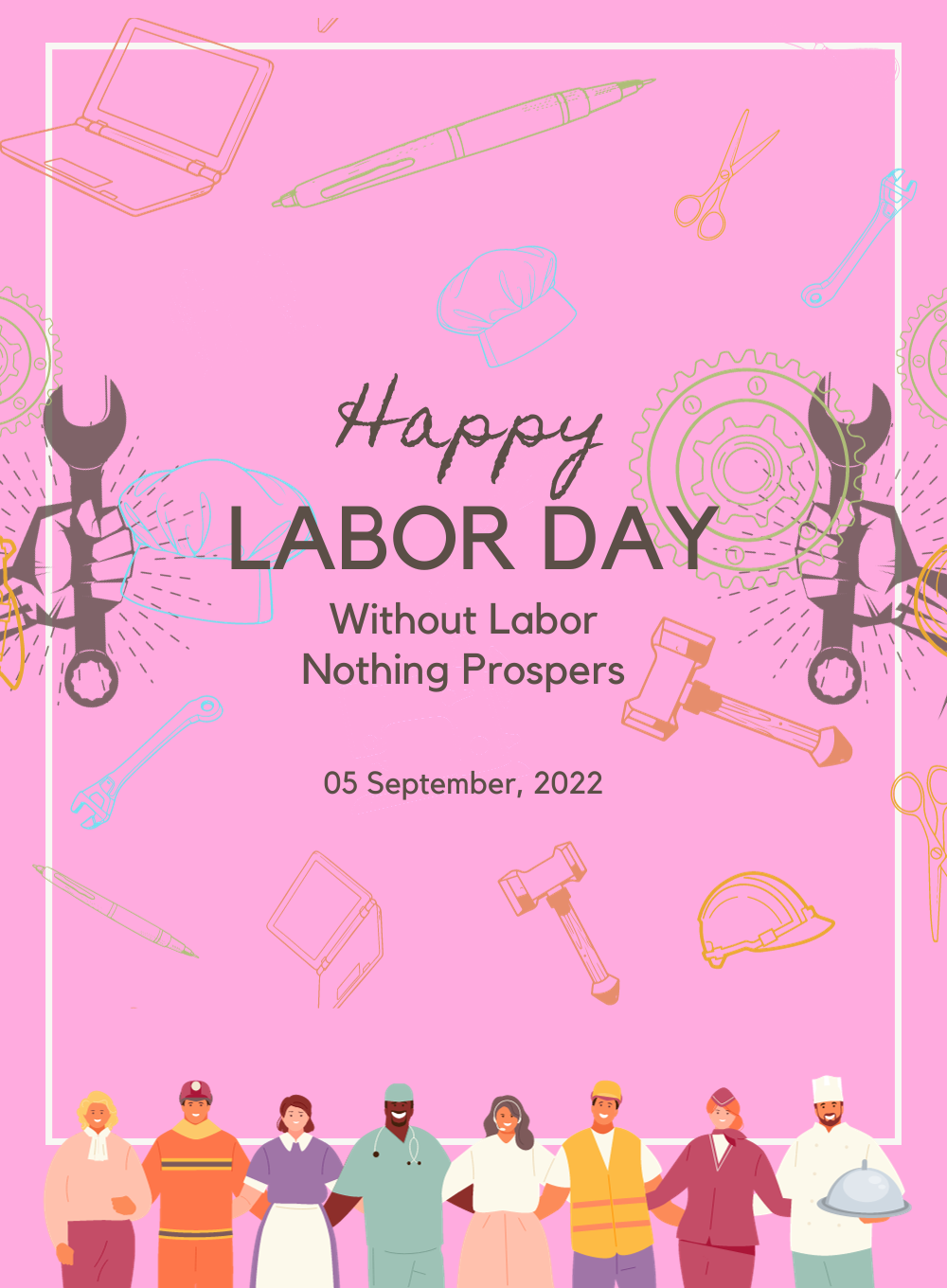 Pink Theme Labor Day Invitation-AALAB001