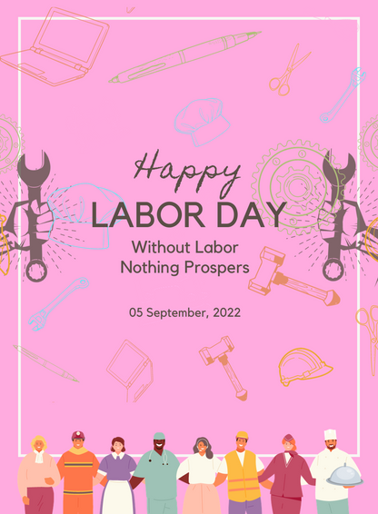 Pink Theme Labor Day Invitation-AALAB001