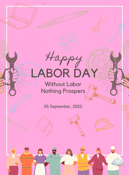 Pink Theme Labor Day Invitation-AALAB001
