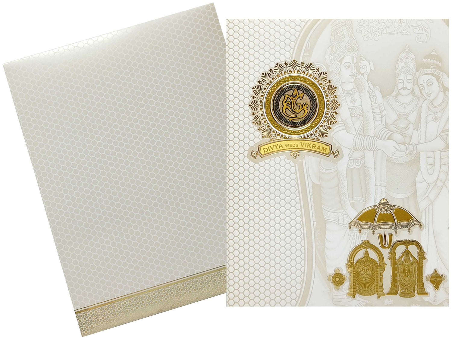 White Floral Balaji Padmavathi Invitation Card-KNJS2061