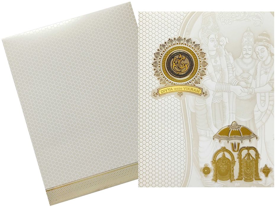 White Floral Balaji Padmavathi Invitation Card-KNJS2061-King of Cards