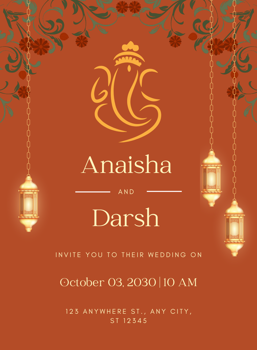 Brown Lantern Hindu Wedding Invitation-AAHIN018