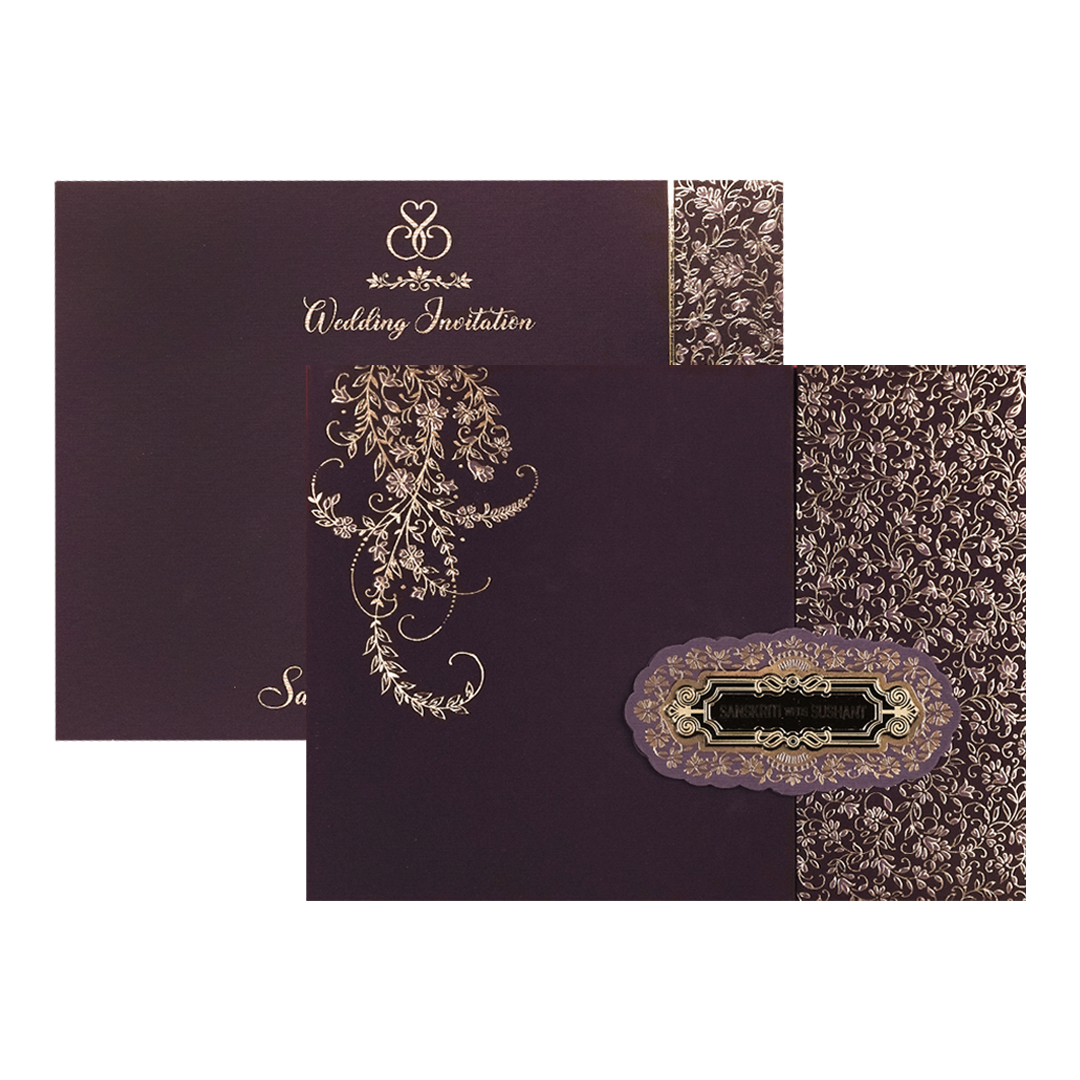 Purple Gold Floral Padded Wedding Card-KSI64340