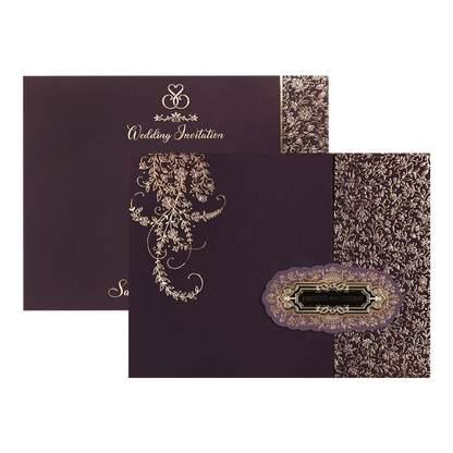 Purple Gold Floral Padded Wedding Card-KSI64340