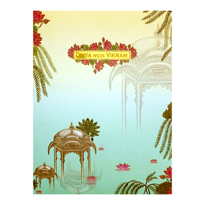 Pastel Green Lotus Pavilion Wedding Card-KNTY6808