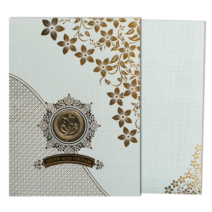 Grey Ganesha Floral Designer Wedding Card-KNK7082G