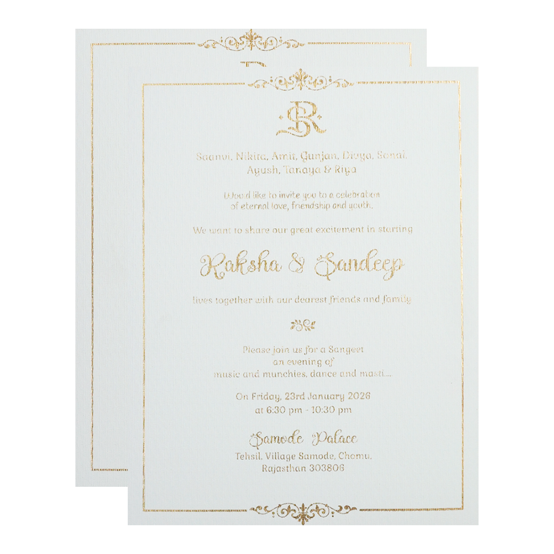 White Gold Floral Border Padded Wedding Card-KSI64350
