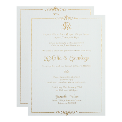 White Gold Floral Border Padded Wedding Card-KSI64350