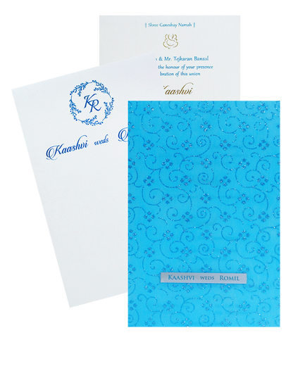 Blue Glitter Tracing Sheet Invitation Card-King of Cards