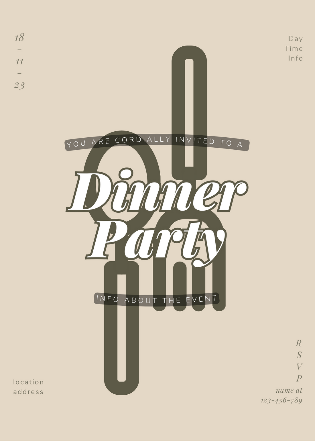 Beige Cutlery Design Dinner Party Invitation-AADNI003