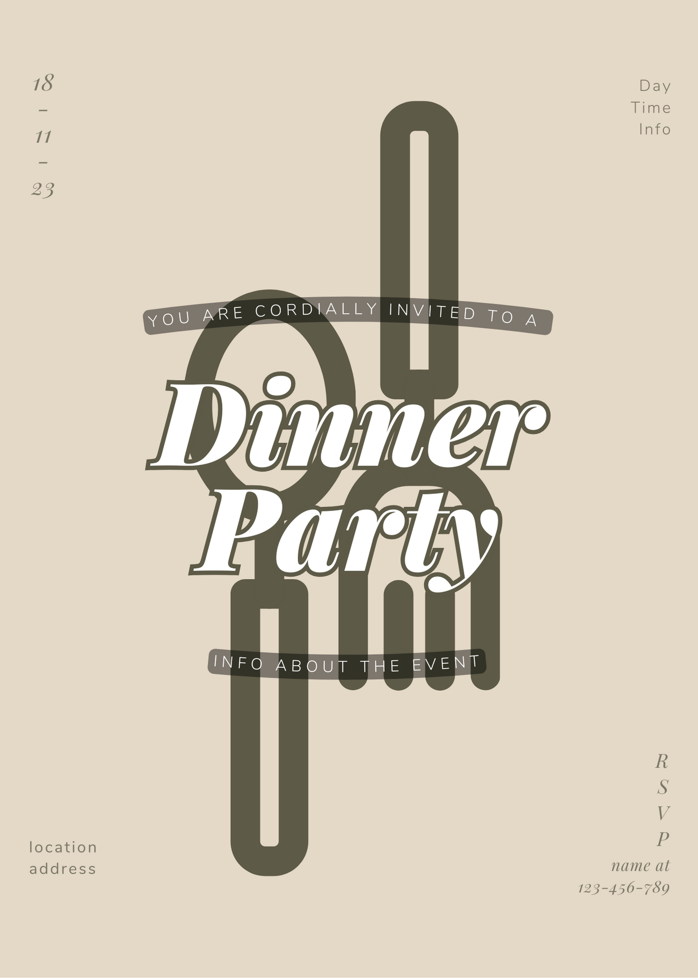 Beige Cutlery Design Dinner Party Invitation-AADNI003