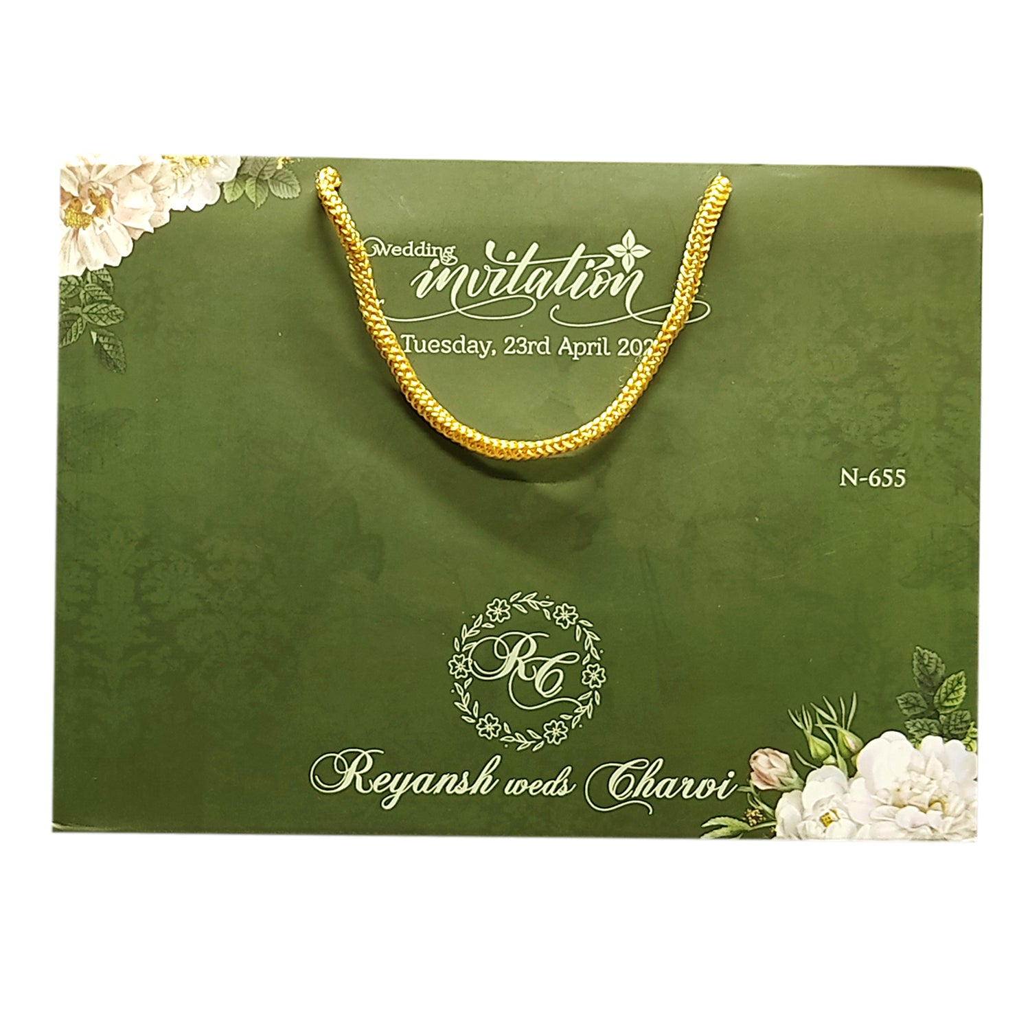 Dark Olive Green Padded Invitation-KVN06550