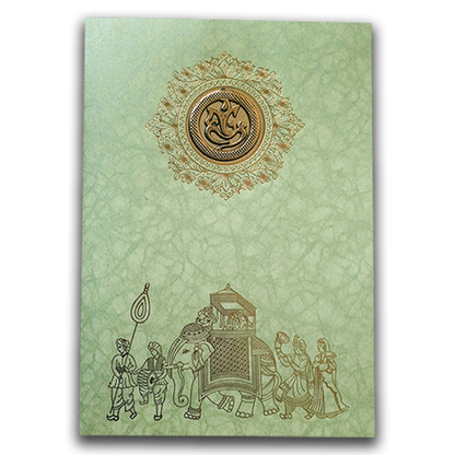 Green Elephant Baraat Wedding Card-KNKR039LG