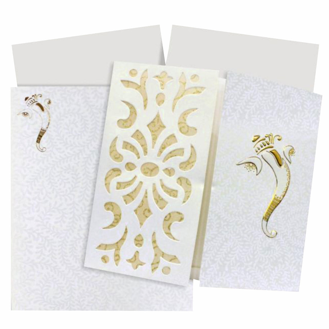 Gorgeous White Flower Laser Cut Ganesha Card - KNK30620