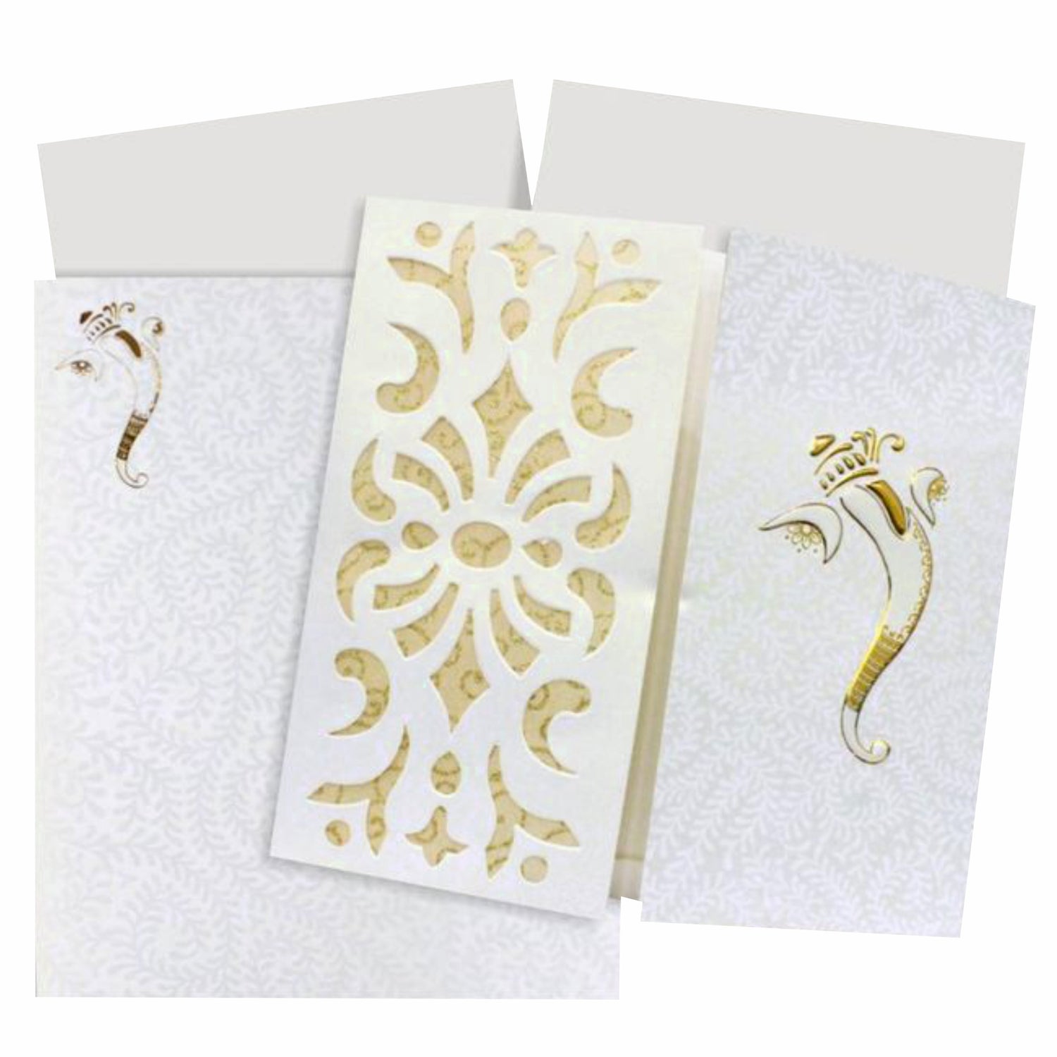 Gorgeous White Flower Laser Cut Ganesha Card - KNK30620