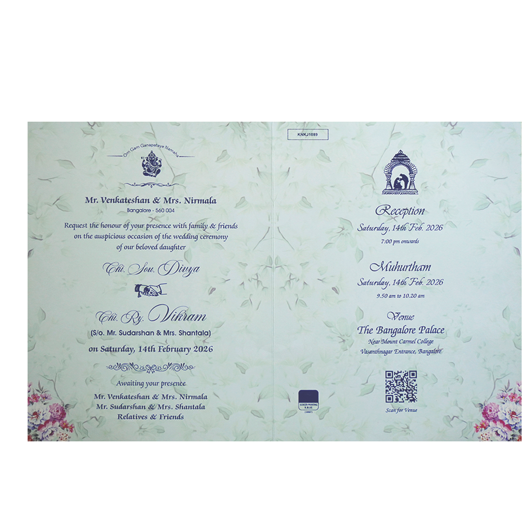 Mint Blue Floral Ganesha Wedding Card-KNKJ1089
